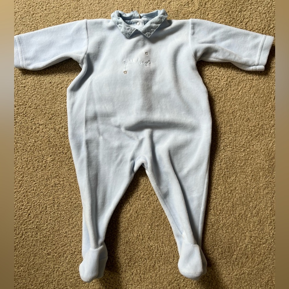 Petit Bateau velour footed onesie, 3m